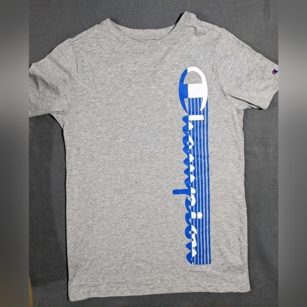 NEW Boys  Champion Gray Shirt Sleeve Blue Logo T-shirt‎ Size XL 18-20